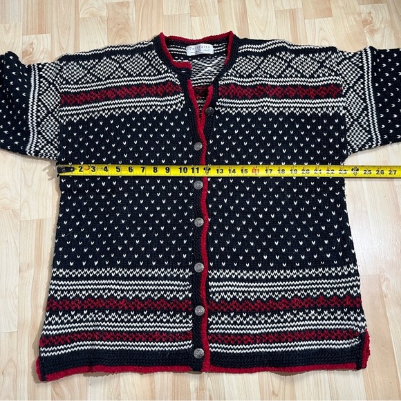 Portraits By Northern Isles Cardigan Sweater Black Red Tribal Print Boho Large - Picture 3 of 6